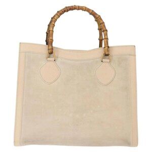 GUCCI Bamboo Hand Bag Suede Light Beige Gold